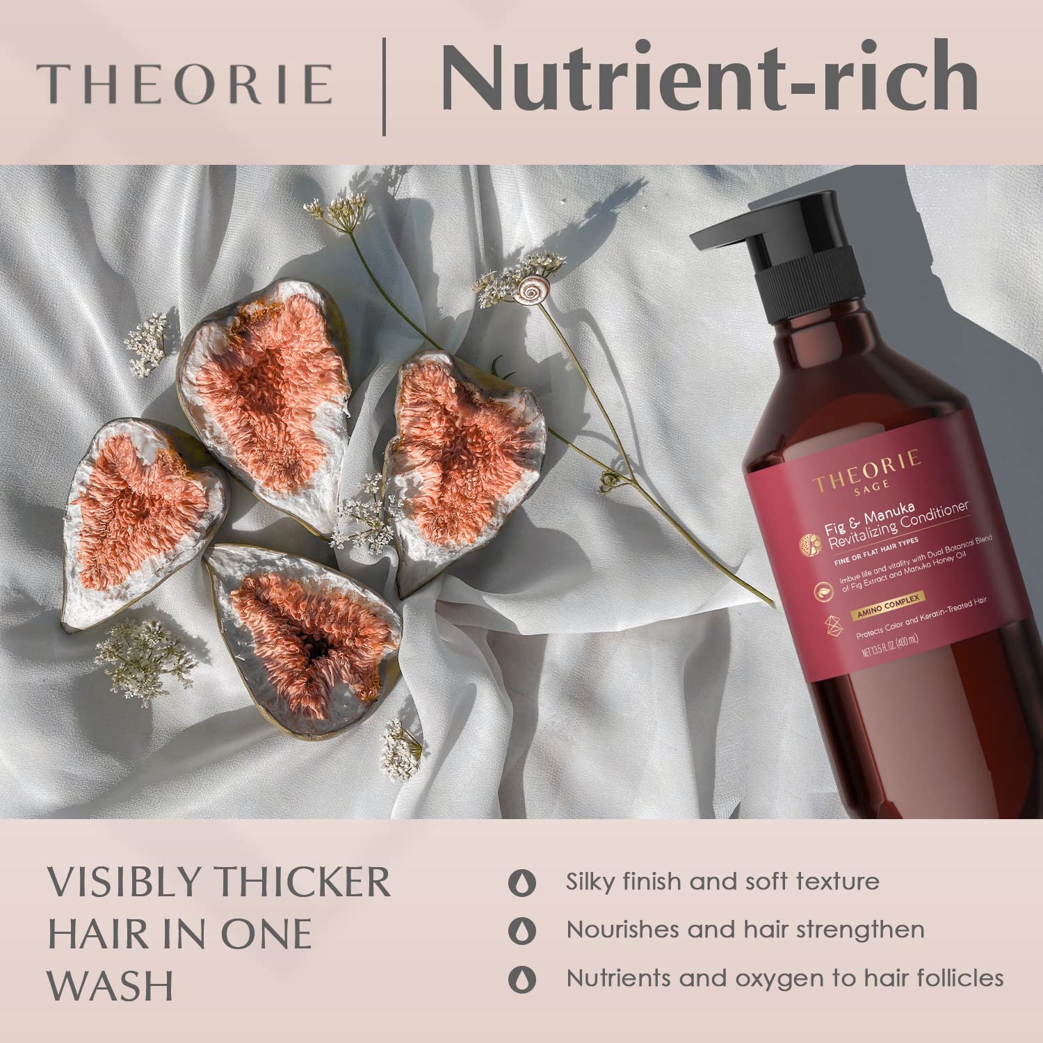 Theorie Sage - Fig & Manuka Thickening Conditioner Removes Impurities for Thicker, Fuller Looking Hair - Anti Thinning 400 mL (13.5 oz)